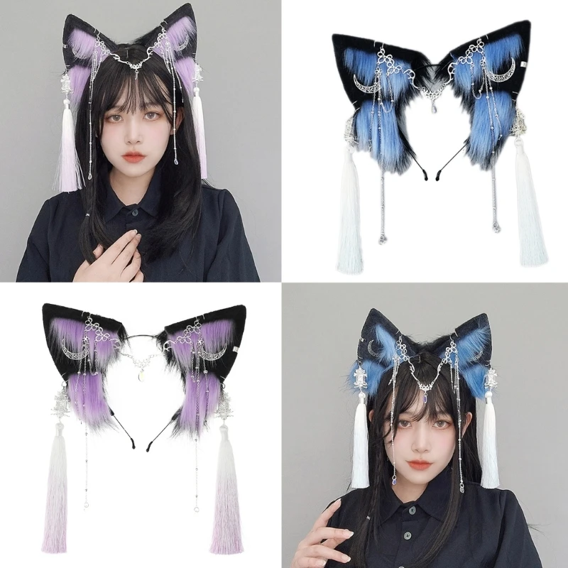 

Women Animal Wolf Ear Shape Hairband Tassel Pendant Plush Headband Furry Anime Cosplay Hair Hoop Girls Party Costume Photo Props