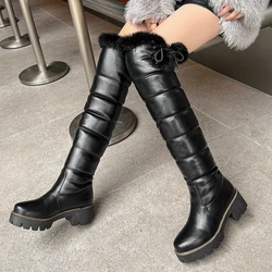 BLXQPYT Winter Women Zapatos Mujer Thigh High Botines Chelsea Block High Heels 6.5 Cm Over The Knee Sexy Long Shoes Boots 81-10