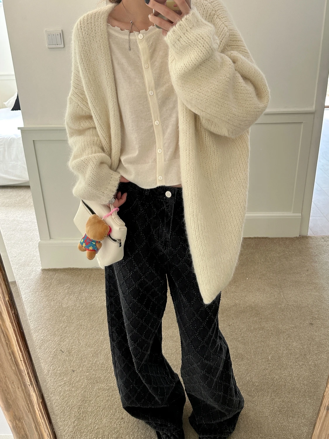 

Сексуальные свободные прямые джинсы с сосновым узором, повседневные брюки из смеси хлопка с высокой талией для женщин, удобные джинсы черного цвета