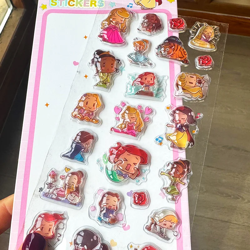 

2 Pcs Disney Princess Series Sticker Cute Alice Snow White Belle 3D Relief Crystal Sticker Girl Diy Scrapbook Diary Friend Gift