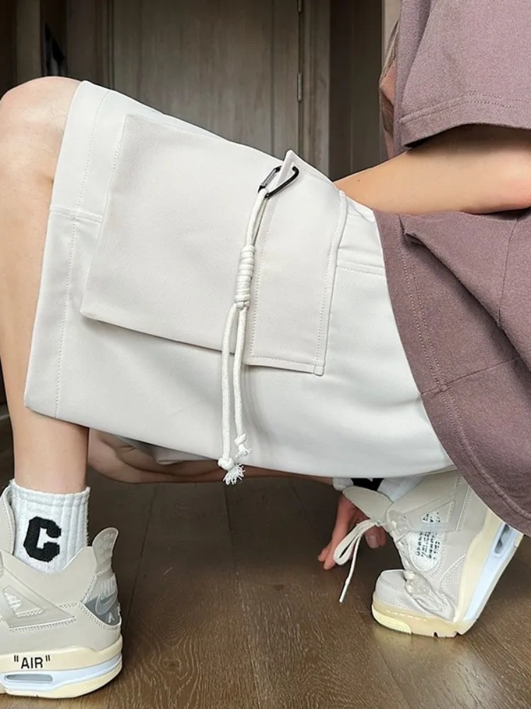 

American Sle Workwear ort Pants Men Summer Trendy Loose Casual Five-Quarter Ice Silk Wide Leg Straight Leg Pants