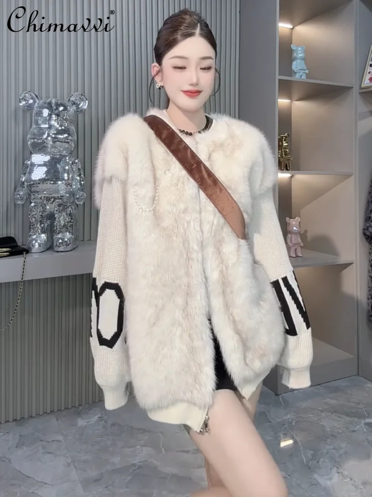 2025 Autumn Winter New Fashion Sheepskin Coat Women Heavy Long Sleeve Warm Elegant Mid-length Faux Wool Fur Baseball Jacket