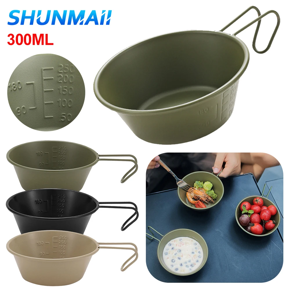 300ML Lightweight Cookware Stainless Steel Ultralight Camping Tableware with Folding Handle Sierra Cup for Picnic Beach Fishing