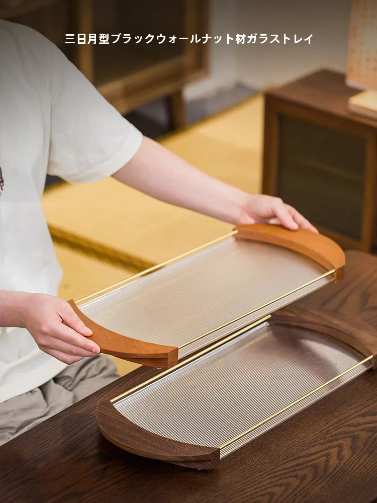 

North American Bla Walnut Wood Glass Tray Home Use Tea Tray Wood Rectangle Fruit Tray Simple High End Storage Tray