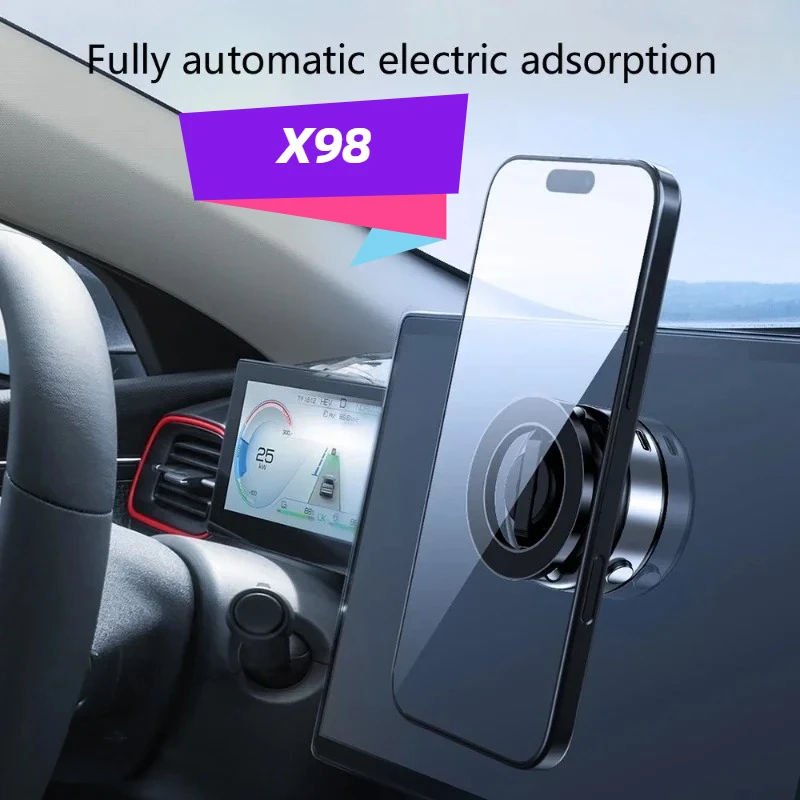 

Новинка 2024 года, X98, электрическая вакуумная присоска, автомобильный держатель для телефона, вращение, сильная магнитная складная подставка для iphone 12-16 Pro Xiaomi