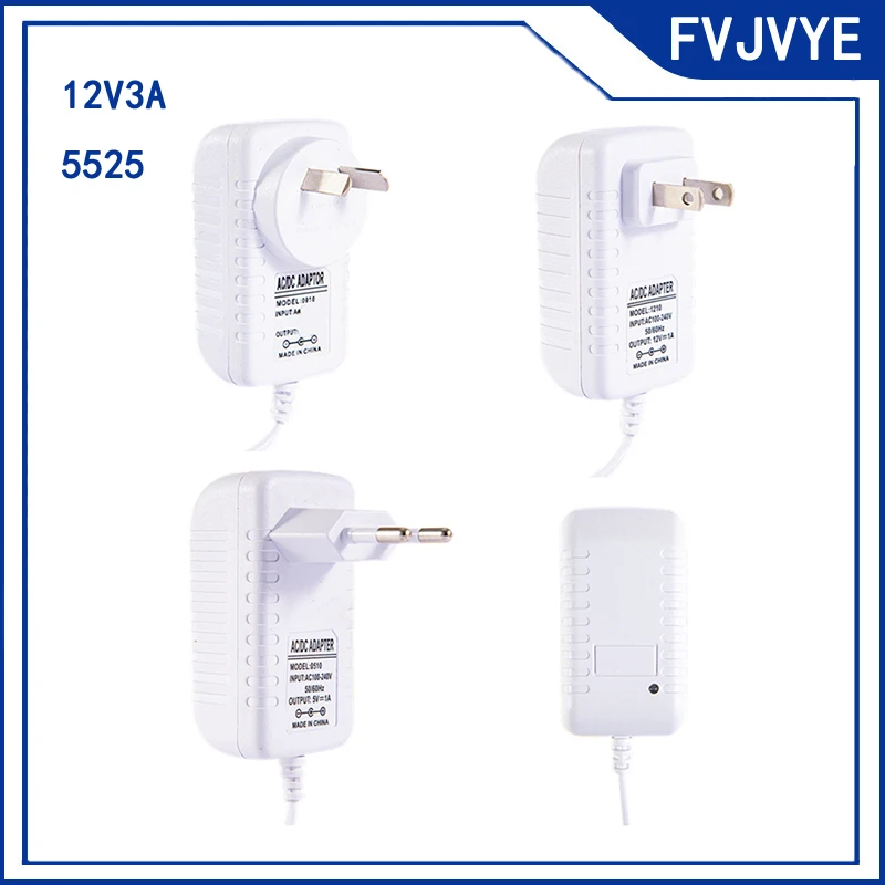 1/2/5pcs 1m Dc 5.5 * 2.5mm White 12v3a Power Adapter Monitor Us Eu Au Power Plug Indicator Light Power Connection A5