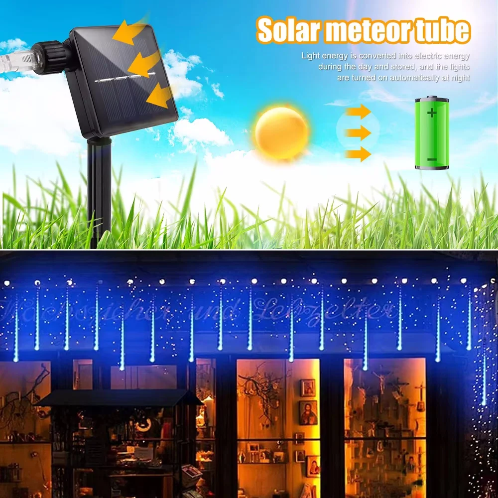 30/50cm Solar LED Meteor Shower Light Holiday String Light Waterproof Fairy Garden Decor Outdoor Led Street Garland Christmas