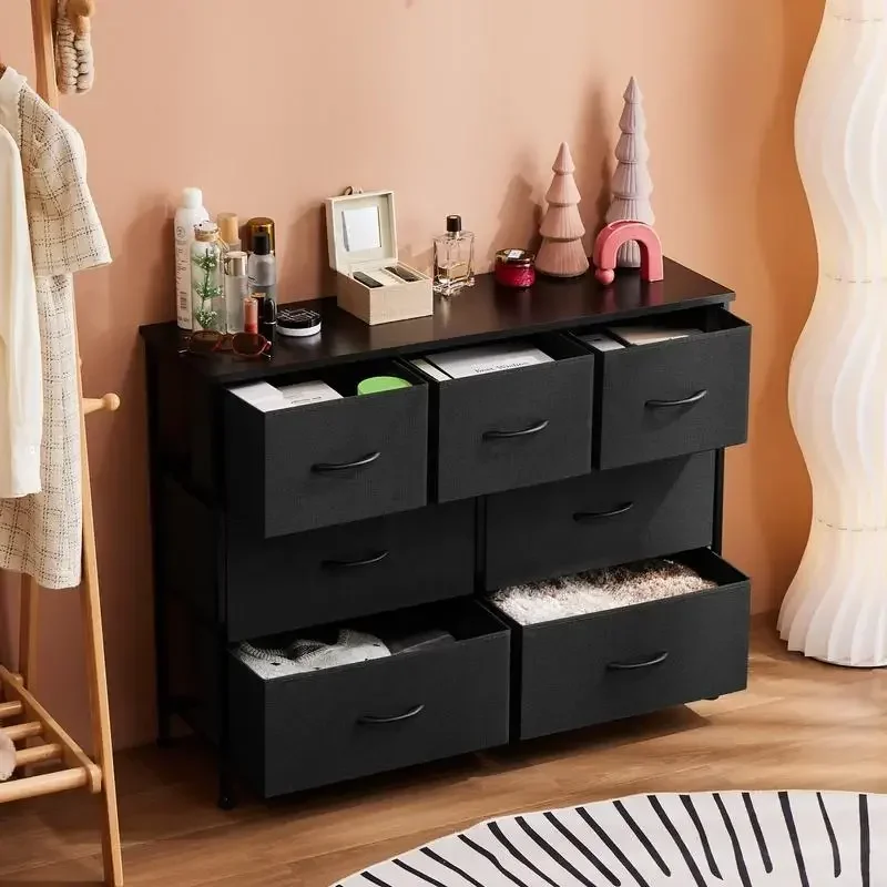 Dresser for Bedroom, 7 Storage Drawers, TV Stand for TVs up to 45 inches, Wide Fabric Closet Chests Organizer Tower