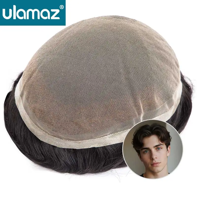 

Мужской парик Full Lace с дышащей основой, парик-накладка для мужчин, парик с отбеленными узлами, система замещения волос для мужчин, парик из натуральных волос, французский кружевной парик, мужской протез для волос