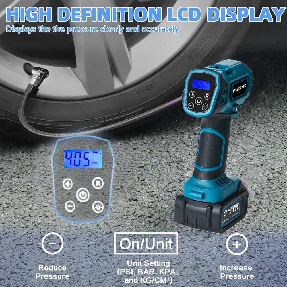 Portable Air Pump Tire Inflator Rechargeable Compressor Digital Cordless Car Tyre Inflator with Indicator For Makita 18v Battery