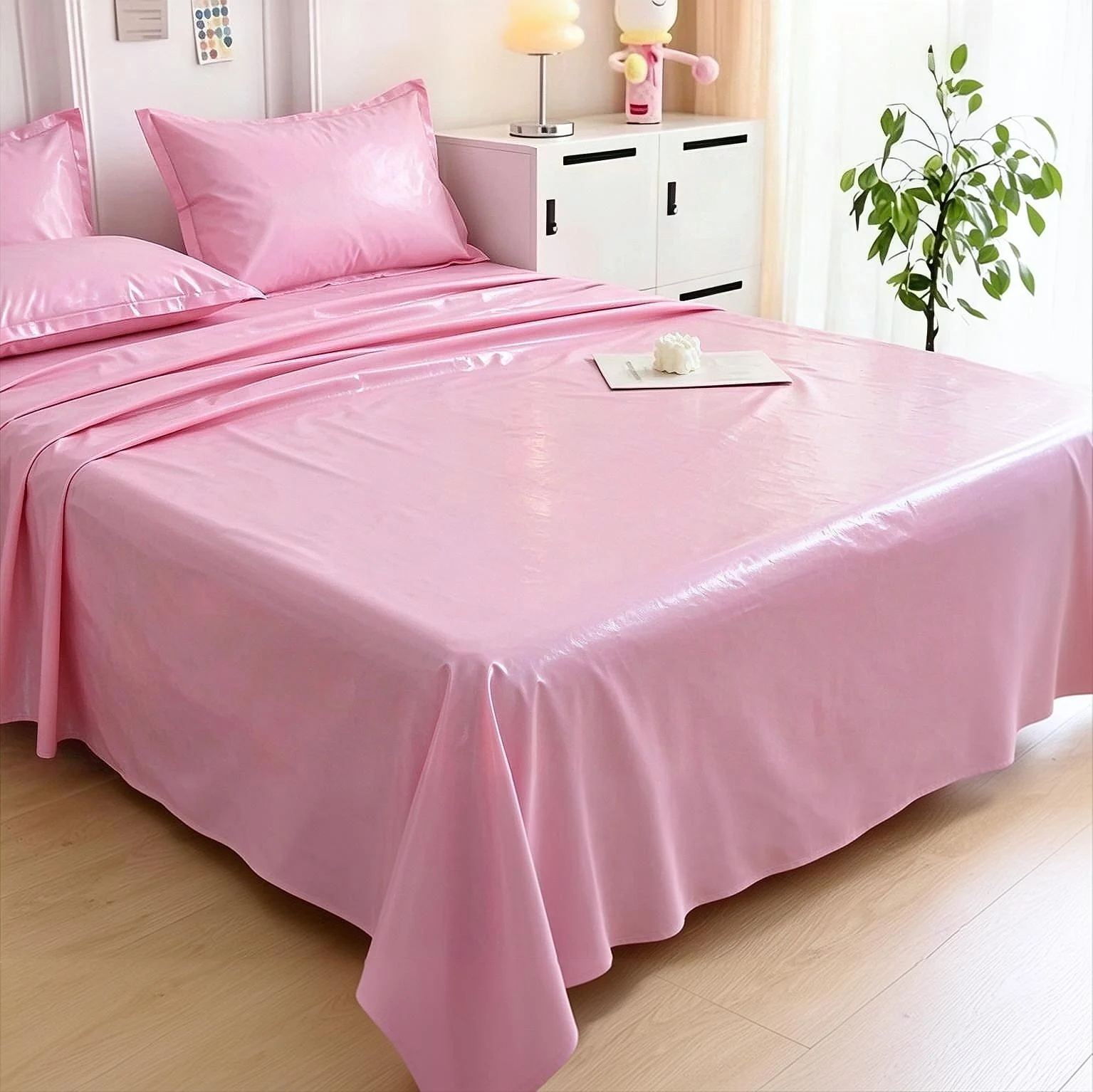 High Quality Pure Pink PVC Waterproof Bed Thin Cover Anti Fouling and Easy To Clean Household Bedding Protective Plastic Cover
