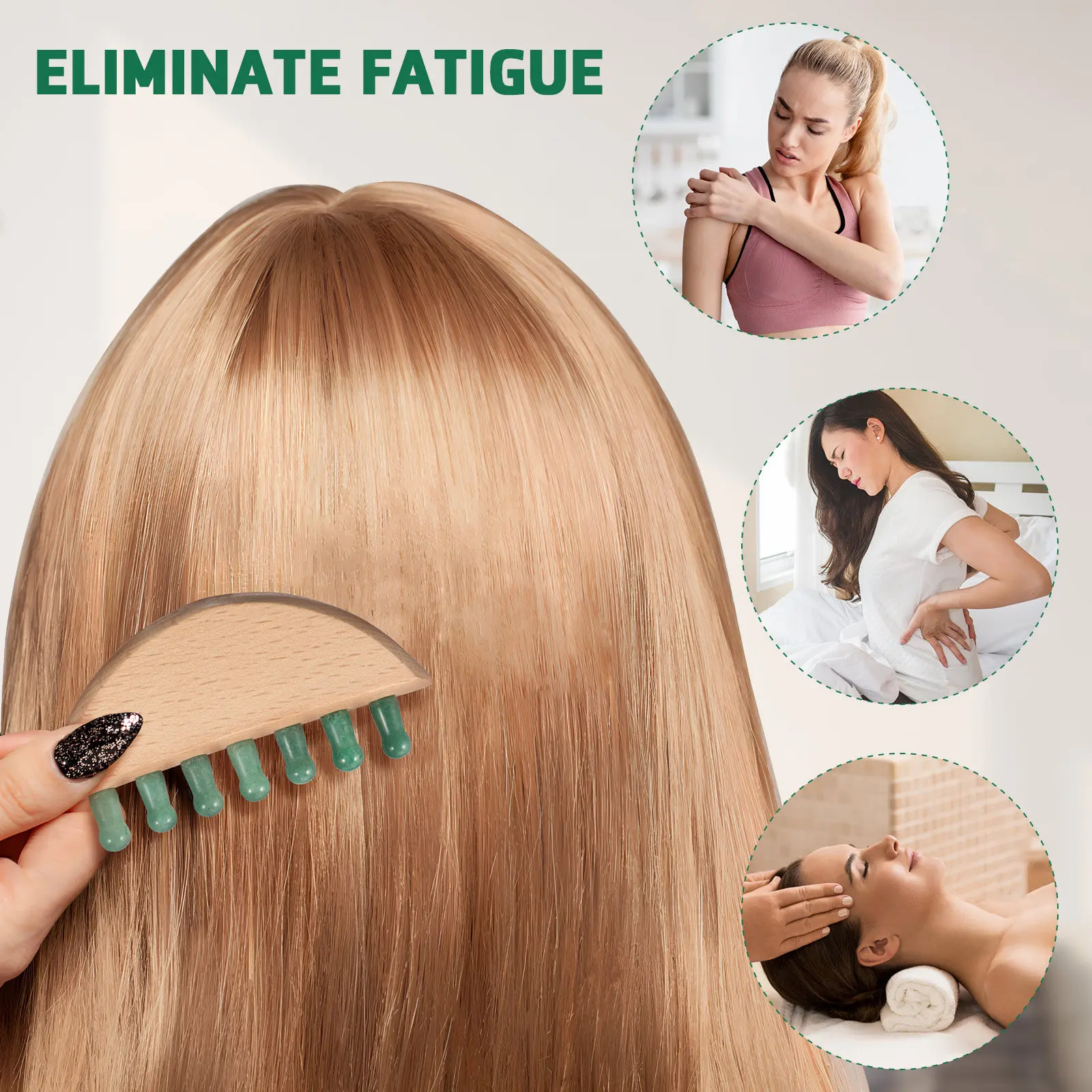 Jade Wood Scalp Massage Comb for Hair, Face, Neck, Shoulders & Legs – Gentle Tension Relief, Portable Head Care