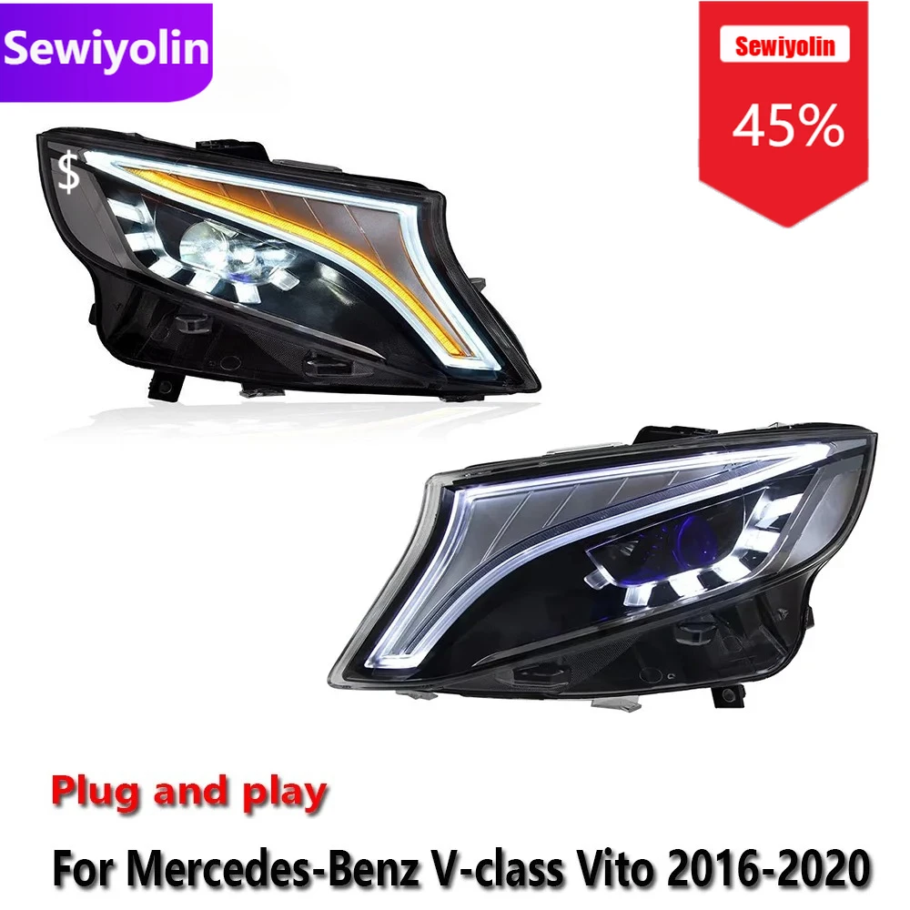 

Sewiyolin автомобильные светодиодные фары DRL в сборе для Benz Vito 2016-2023, противотуманные фары DRL, стоп-сигнал поворота, лампа Plug and Play