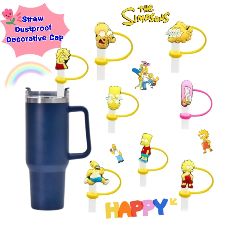 

New The Simpsons Marge Bart Lisa Creative Personality Dust-proof Straw Cap DIY Cartoon Cute Silicone Straw Plug Decorative Cover
