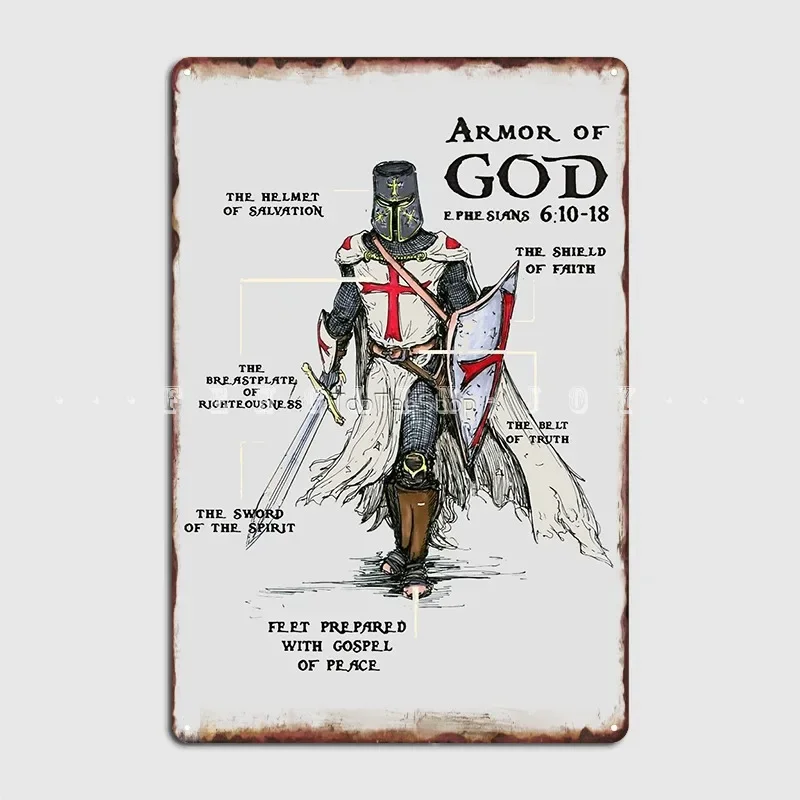 Templar Shield Cross Medieval Warrior Sword Knights Templar Armor Of God Helmet Emblem Poster Metal Plaque Mural Plaques