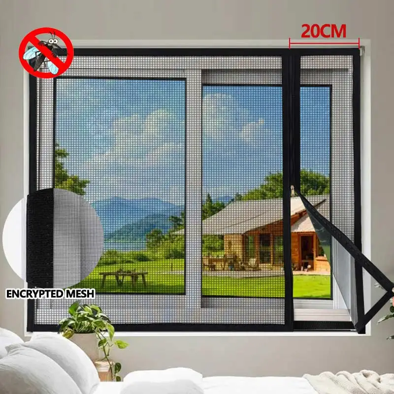 Detachable Washable Anti-mosquito Window Screen Summer Dense Mesh Side-open Zippered No-drill Installation for Kitchen