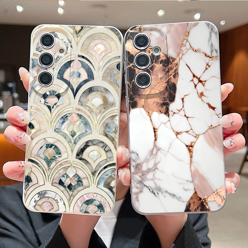 Luxury Marble Pattern Soft Case For Samsung Galaxy S25Edge S26 S24 S23 S22 Ultra S26 Plus S25 FE Leather Texture TPU Phone Cover