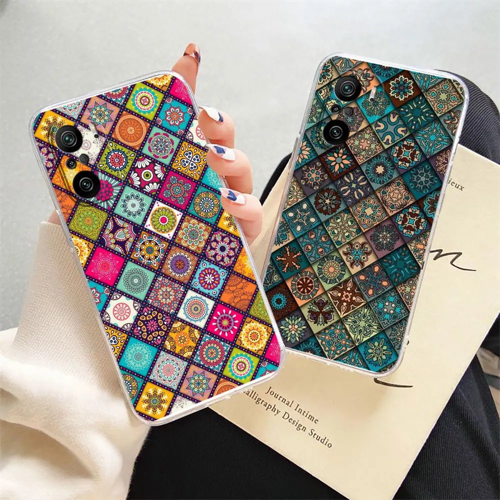 Clear Phone Case For Redmi K60 K50 K40 K40S K30 K20 12C 10X 10A 9T 9 8 CC9 CIVI 2 Pro Case Retro Bohemian European Color Pattern