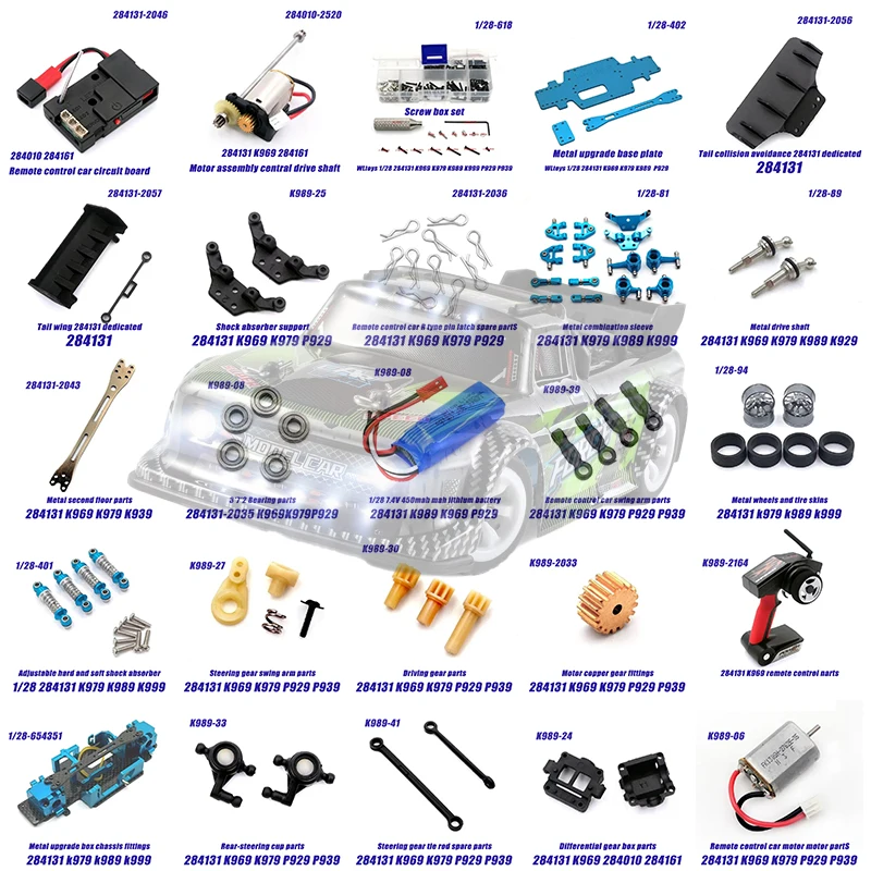 WLtoys 284131 /K969/K989 acessórios para carro de controle remoto Placa-mãe pneu engrenagem diferencial motor copo de direção