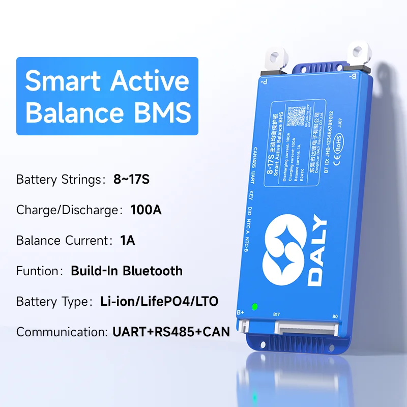 Daly Smart BMSWiFi 4S 12V 8S 24V 16S 48V 40A 100A 150A 200A Actieve balans Overbelasting/ontlaadbeveiliging voor Sola/EV met BT