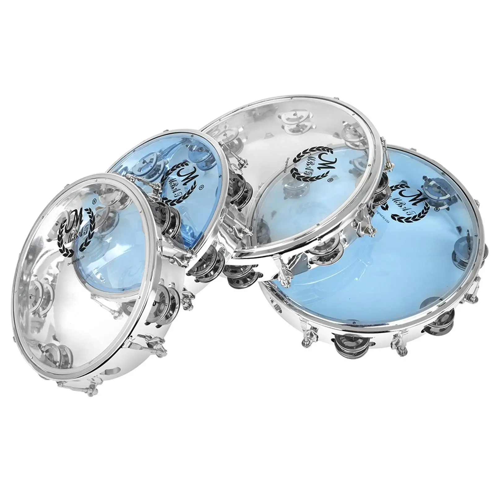 

Round Tambourine Portable Drumhead Stainless Steel Bells Transparent Double Row Instrument Handheld Head Drum for Toys School