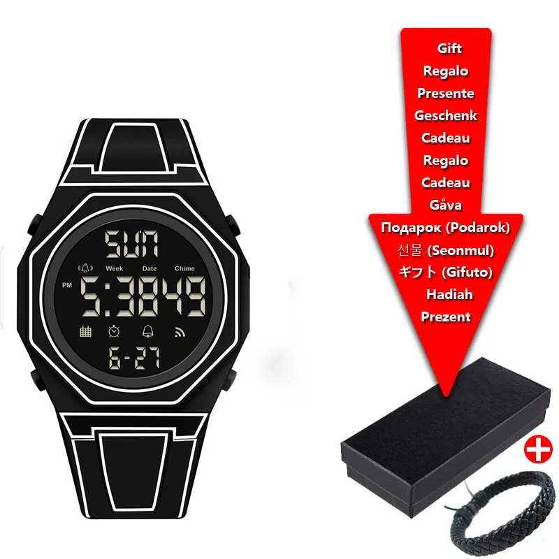 موضة جديدة رسم أسود سيليكون حزام 42 مللي متر الطلب الكبير LED عرض ساعة إلكترونية للرجال الرياضة ساعة مقاومة للماء هدية