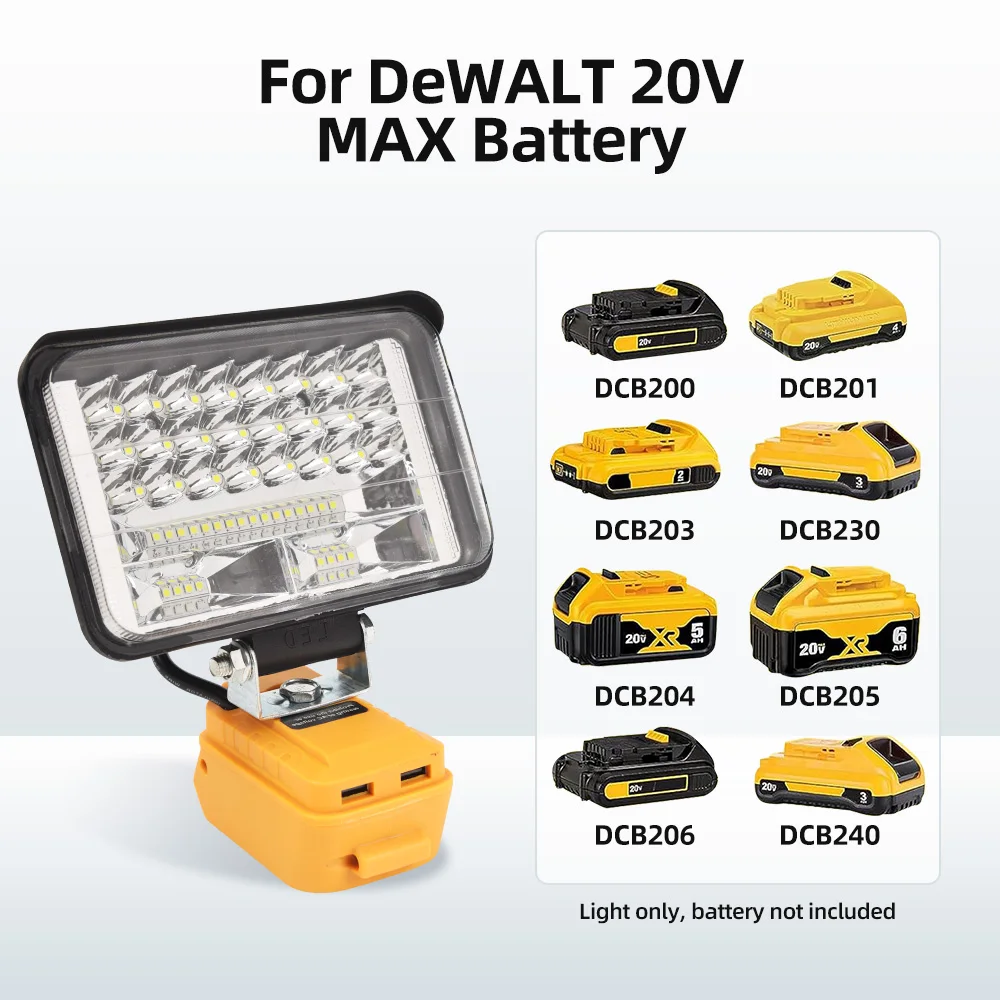 LED Work Light Flashlight 4/6/8Inch For Dewalt 18V 20V Lithium Battery Portable Lantern Tool Lamp With USB DCB205 DCB206