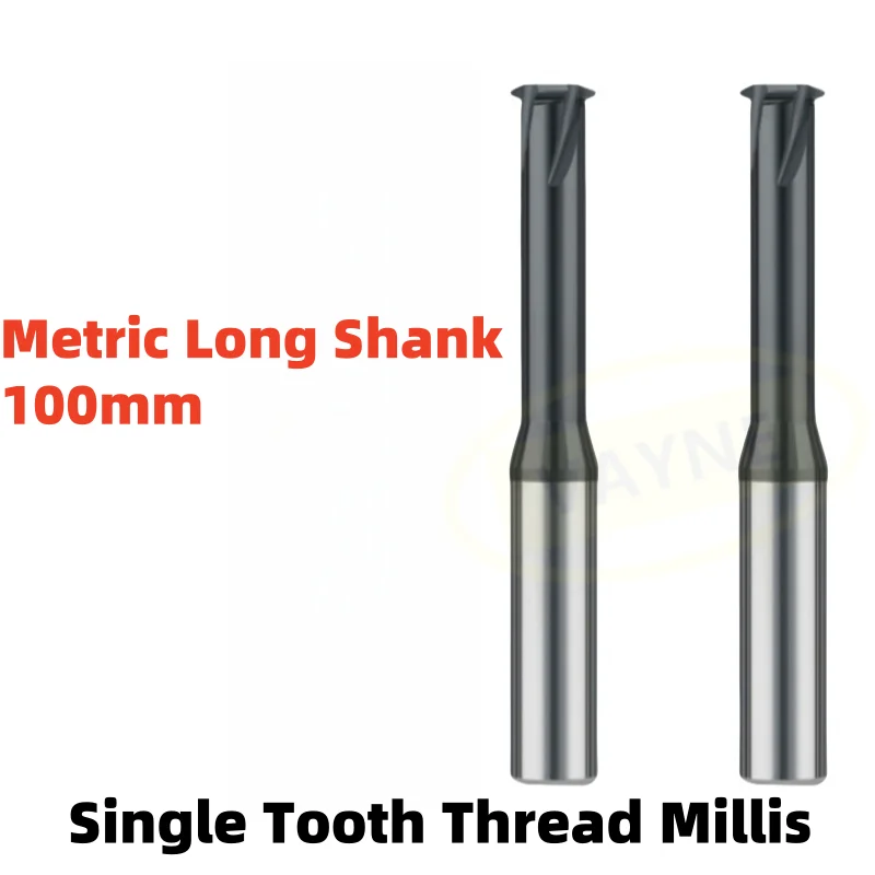 

CNC Machine Solid Carbide Long Shank 100L Single Tooth Thread Milling Cutter M2 M3 M4 M5 M6 M8 M10M12M14 M18M20M24M30Mill Mills