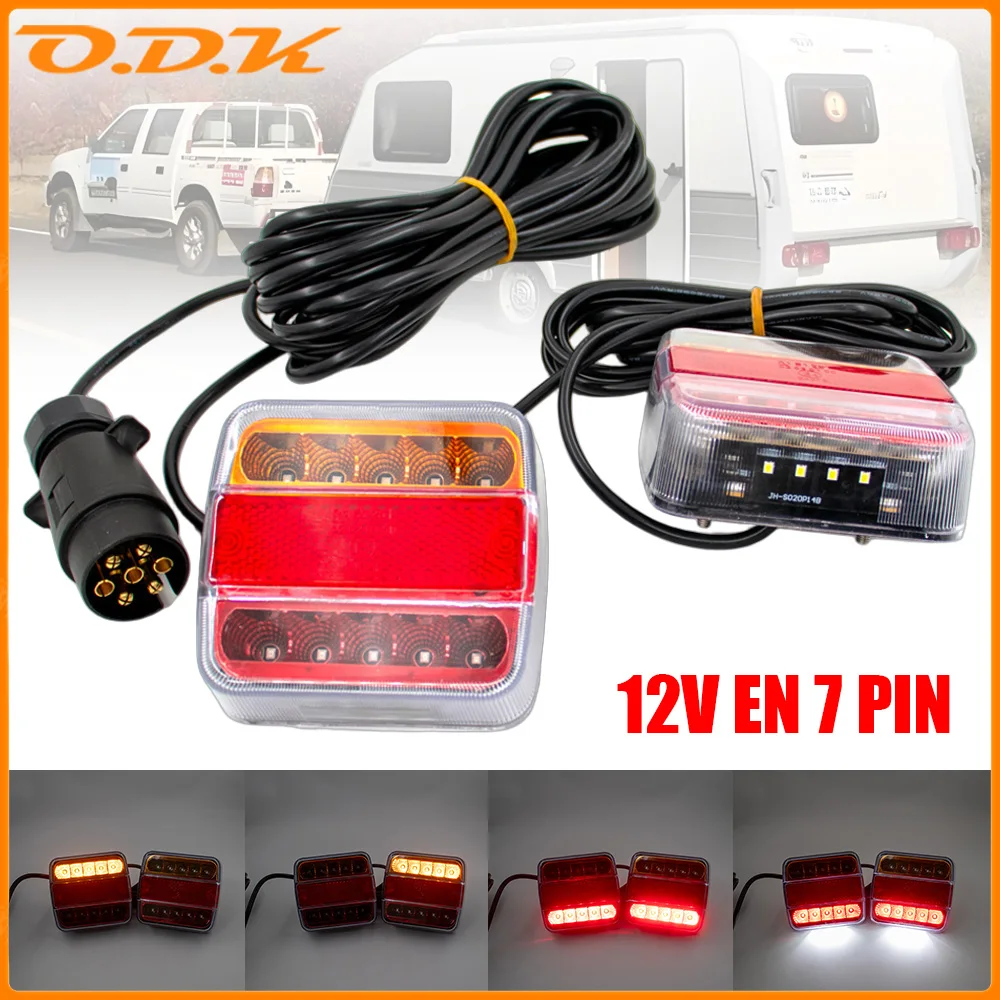 

1 комплект, 12 В, универсальный задний фонарь для буксировки прицепа, 14 светодиодов, кабель 7,5 м + 2,5 м, 7-контактный тормозной стоп, водонепроницаемая лампа номерного знака