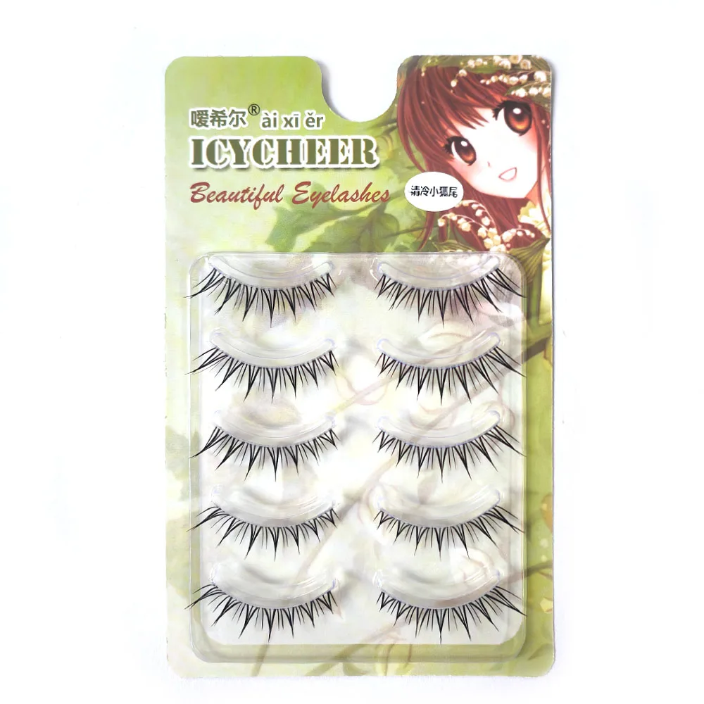 ICYCHEER 5 Pairs Natural Fox Eye False Eyelashes Fairy Comic Eye Manga Lashes Invisible Band Soft Natural Eyelashes Extension