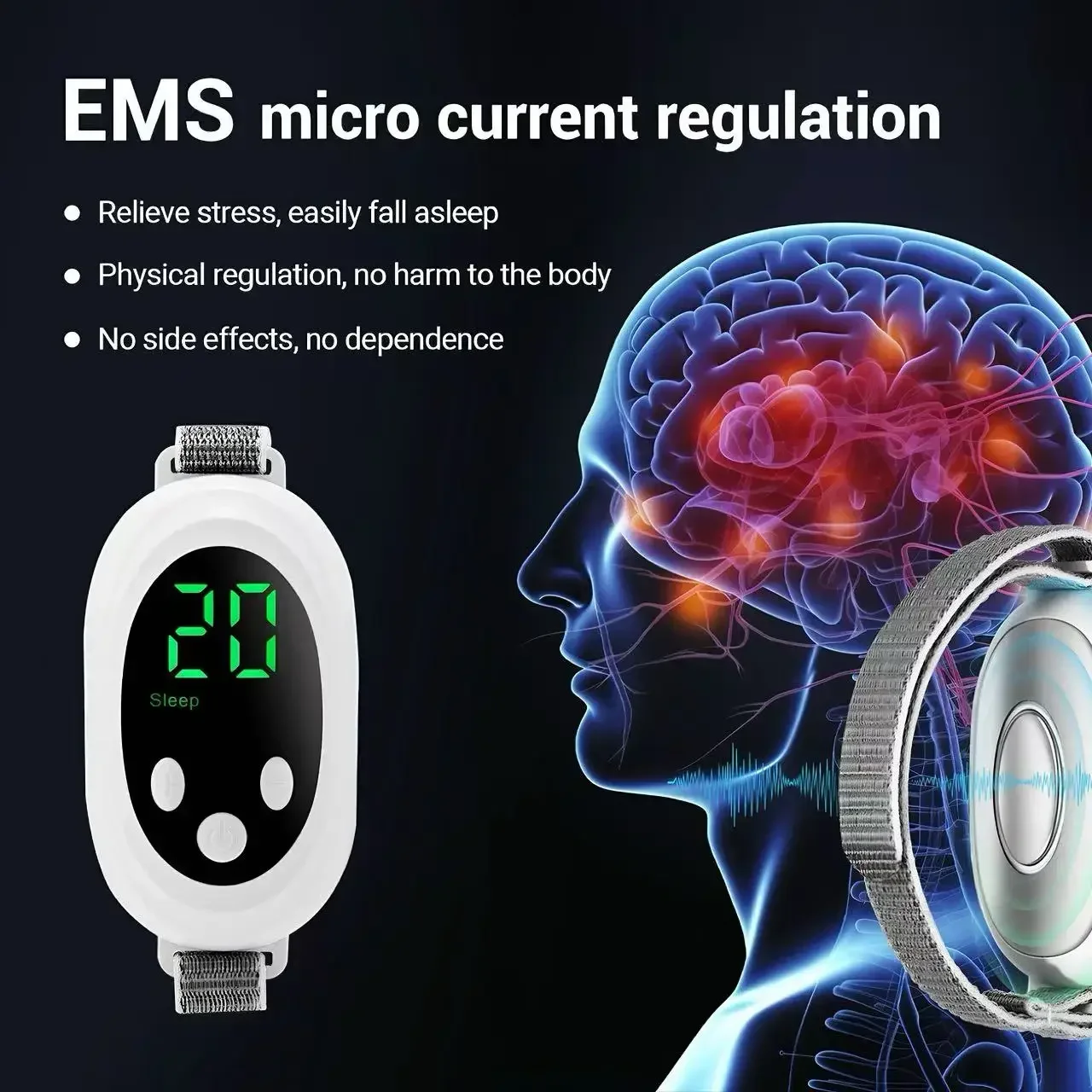 Handheld EMS Microcurrent Sleep Aid Rechargeable Portable Device for Fast Sleep Relieve Insomnia Stress Anxiety Night Relax