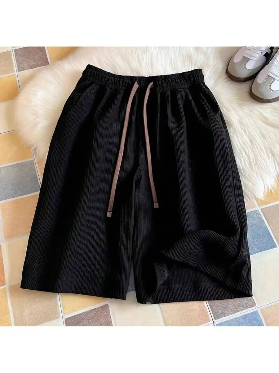 

Mens Ribbed Ice Silk Loose Fit Summer Shorts Quick Dry Casual Five-Point Sportwear