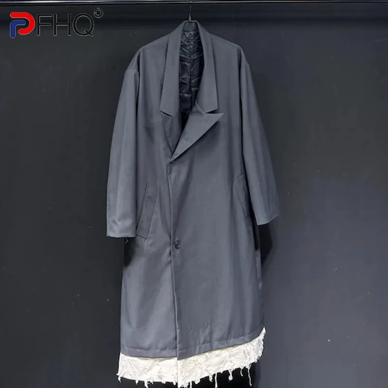 PFHQ Design Asymmetrical Collar Long Windbreaker Loose Casual Autumn Winter Oversized Shoulder 2024 Male Tops 21Z5752