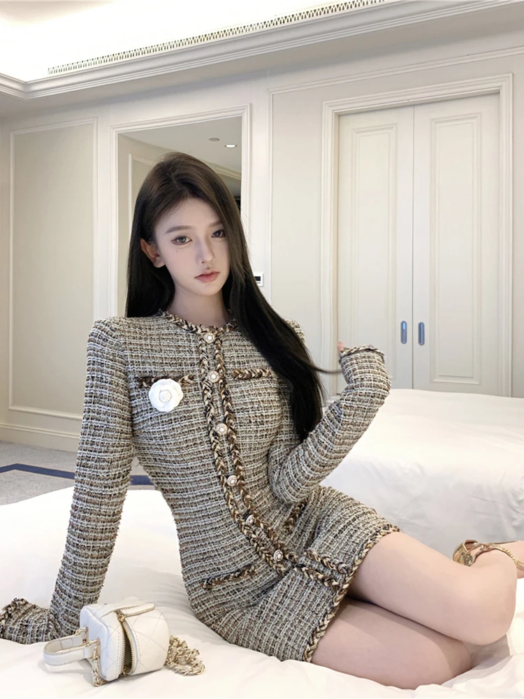 Vestido elegante De manga larga para Mujer, Mini Bodycorn con Base De cintura delgada De lana De otoño, novedad De 2025
