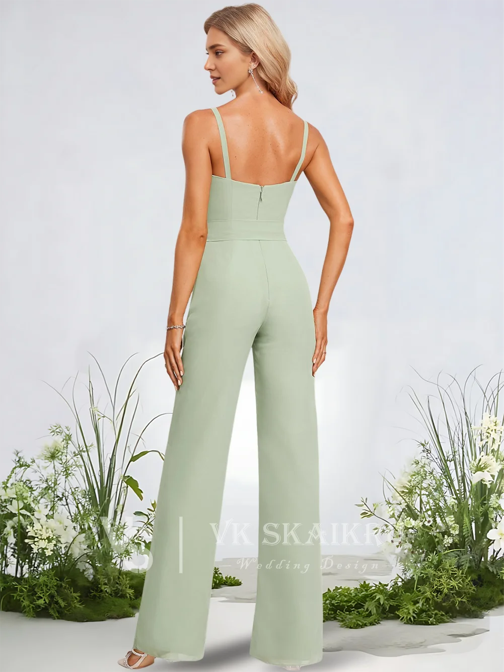 MHB Chiffon Jumpsuit Bridesmaid Dresses Square Floor-Length With Spaghetti Straps Elegant Wedding Party Guest Evening Gowns