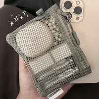 Dual-Layer Mesh Storage Bags Portable Travel Makeup Bag with Zipper Mini Toiletries Cosmetics Organizer Simple Stationery Bag 4