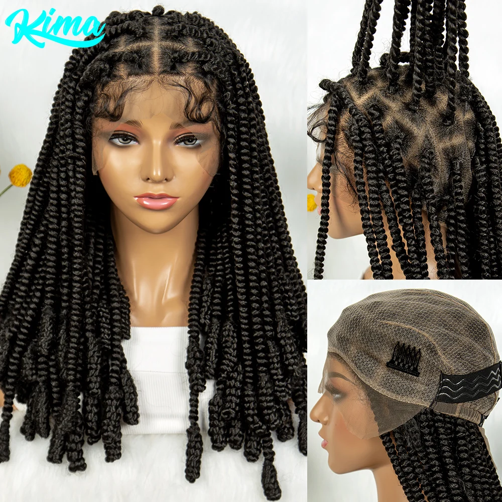 Kima Synthetic Short Box Braided Wigs Twist Braids Bantu tips  Full Lace Wigs Crochet Twist With Baby Hair for Black Women