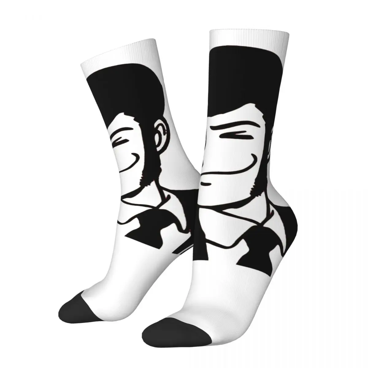 Hip Hop Black And White Print Crazy Men's Compression Socks Unisex Lupin the Third Plot Action Crime Japan Seamless Crew Sock