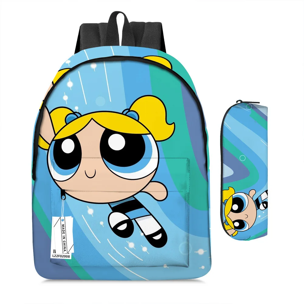 Cute Powerpuff Girls Backpacks Pencil Case Set Kawaii Anime Station Back To School Pouch Bags Student Supply Kids Gifts Toys