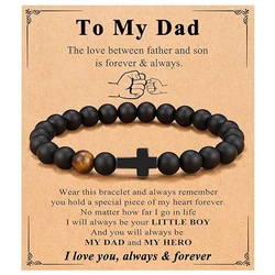 Elastic Natural Stone Beaded Cross Bracelet For Dad Godfather Husband Brother Faith Love Hope Gifts