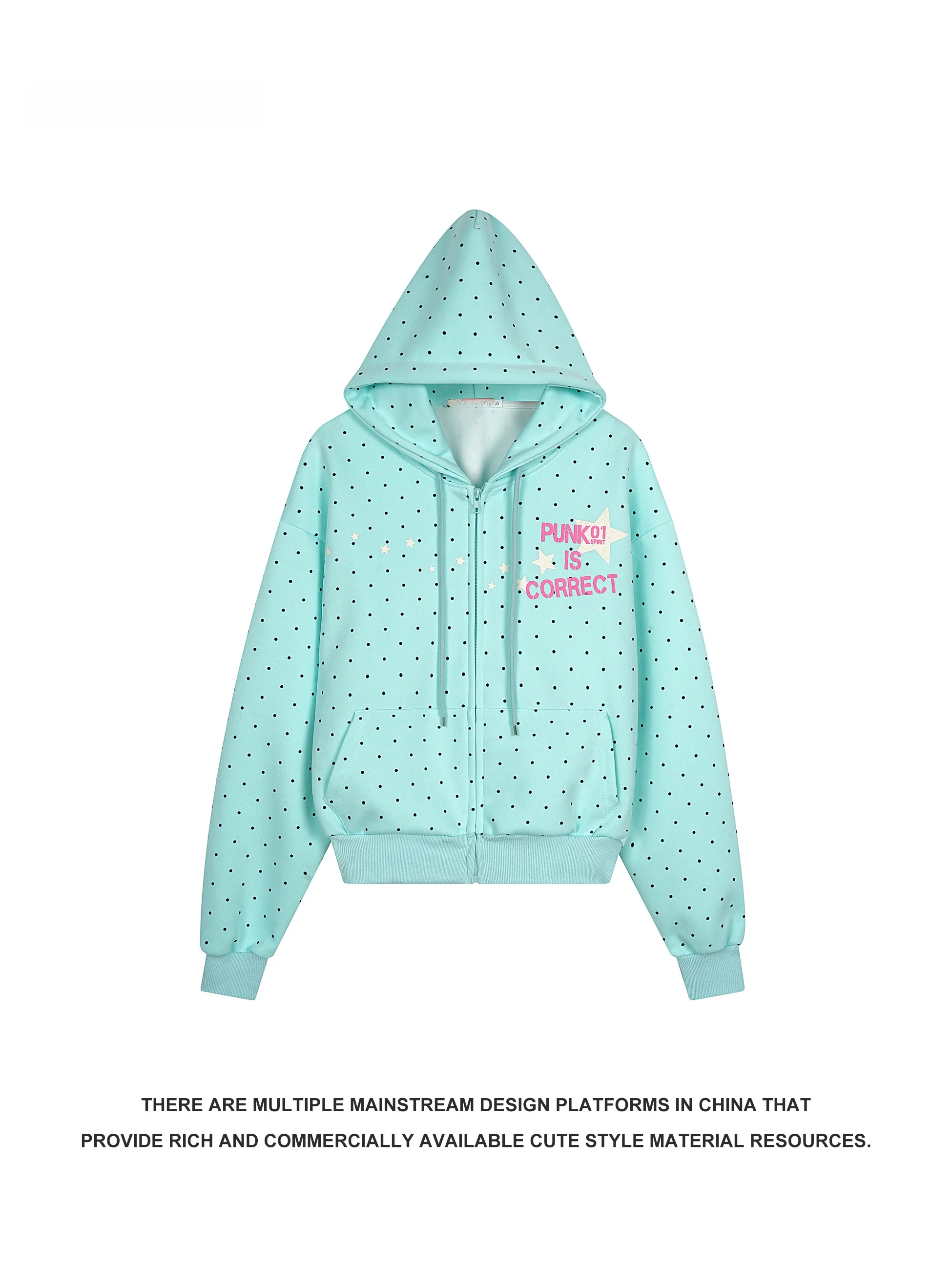 

American Retro Polka Dot Print Hooded Open Cardigan Sweatirt Casual Loose Couple Spring New Sle Cotton Outerwear