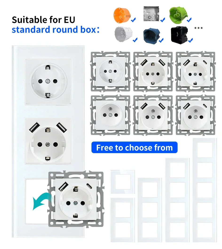 

UBARO EU настенный светильник, сенсорный переключатель, USB-разъем типа C, комбинированная электрическая розетка, сенсорная кнопка, модели, стеклянная рамка, сделай сам, 220 В