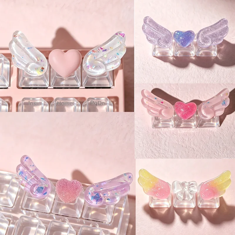 3pcs batch personalized keycaps, wings, semi transparent keycaps, mechanical keyboard, R4 keys, colored keycaps, keycaps