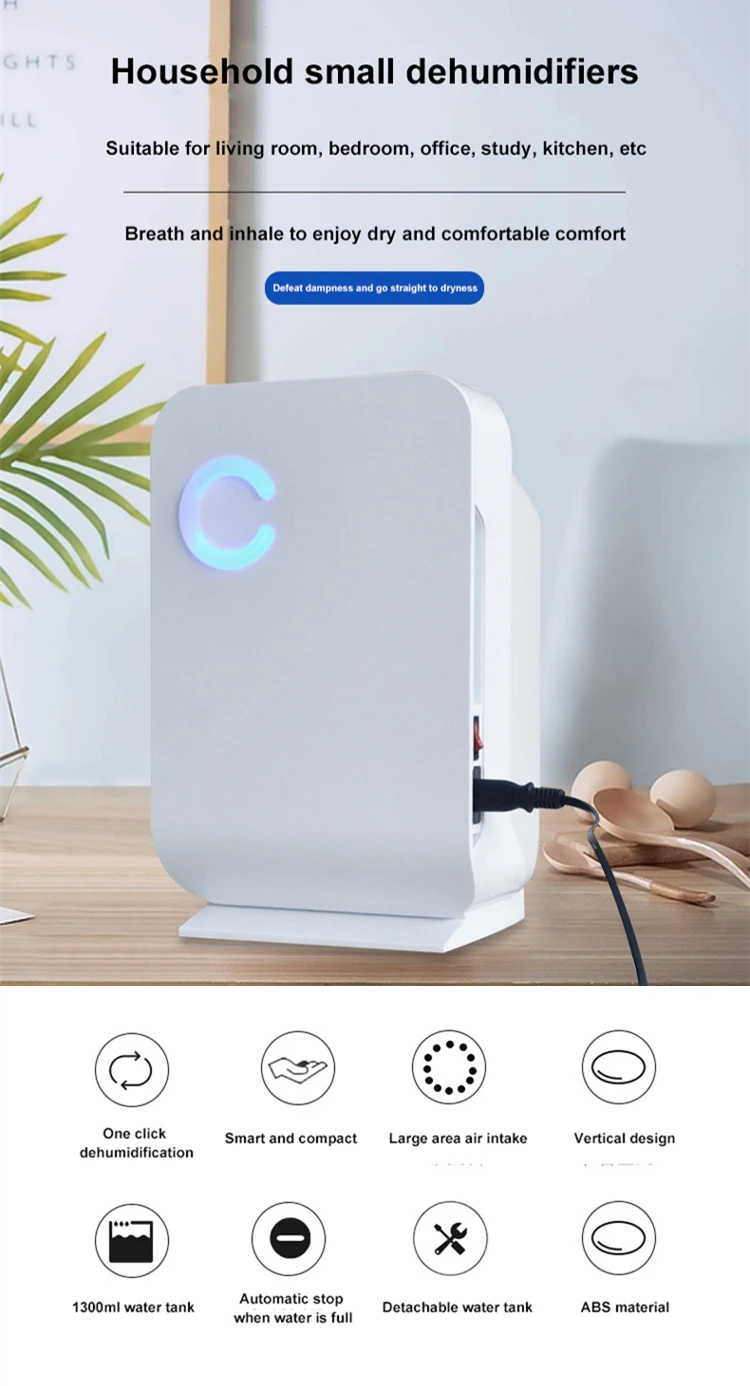 Ac220-240v เครื่องฟอกอากาศแบบพกพา50-60Hz 48W สำหรับใช้ในบ้านเสียงรบกวนต่ำพร้อมถังเก็บน้ำ1.3L ขนาด300มล./24ชั่วโมง