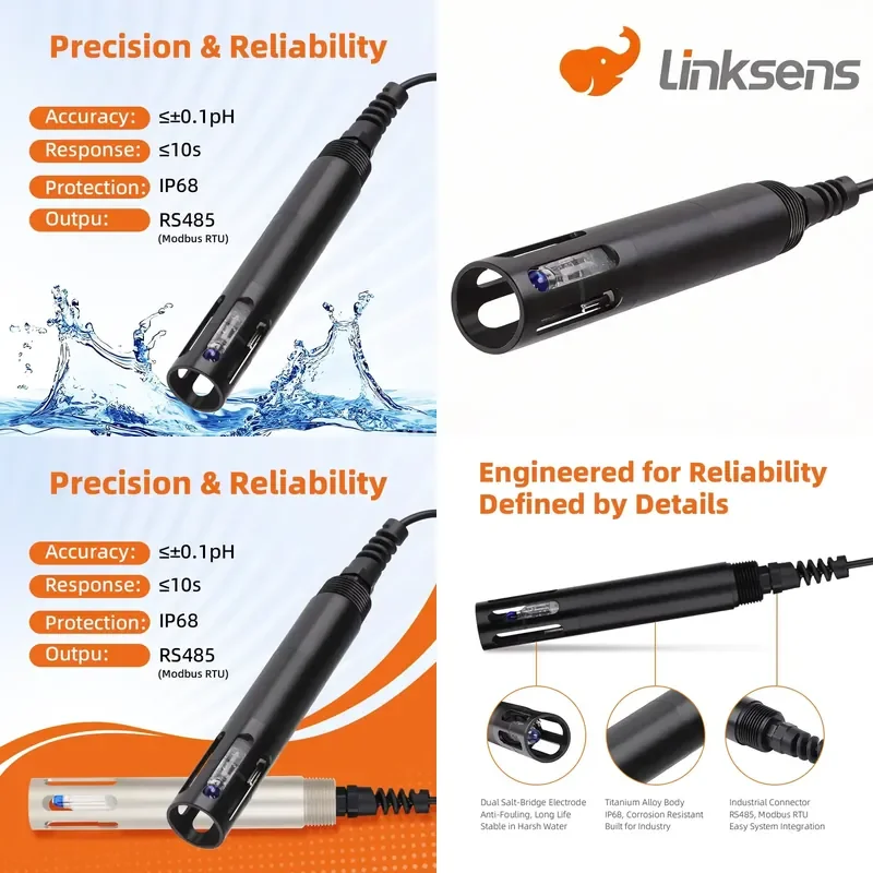 for Linksens S-pH001 OEM PH Meter Sensor with RS485 Output Titanium and Stainless Steel for Surface Water