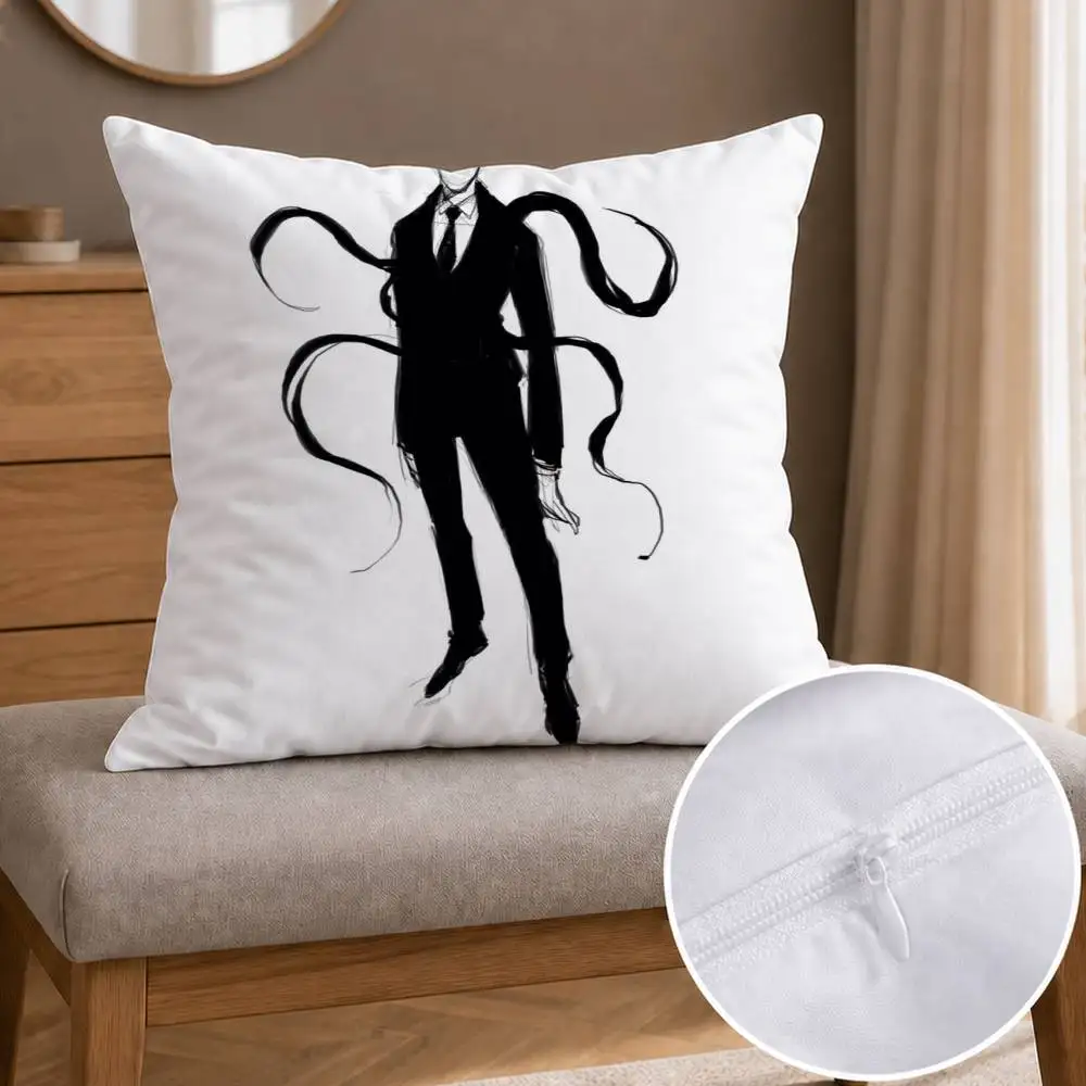 S-Slenderman Creepypasta Double-sided Printed Square Decorative Cushion Cover for Sofa Living Room Home Decor
