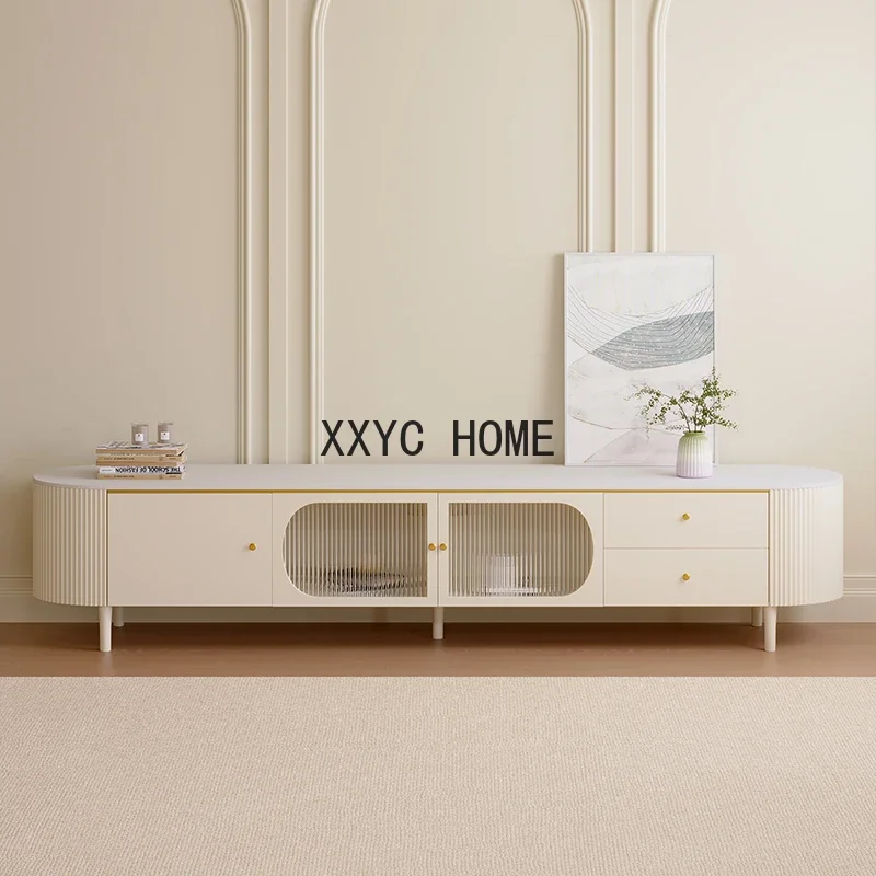 Каменная плита в кремовом стиле, шкаф для телевизора, светлый французский напольный шкаф для гостиной, журнальный столик для маленькой квартиры, комбинация шкафа для телевизора