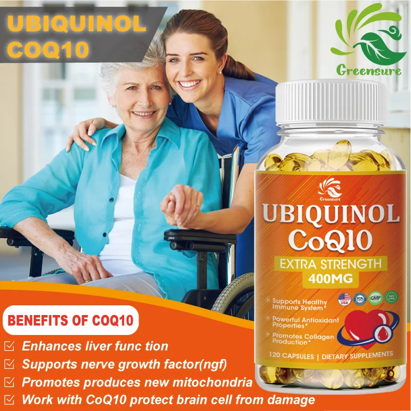 Greensure 400mg Vegetarian Coenzyme Q10 Capsule for Brain, Immunity, & Liver Support - 60/120 Capsules