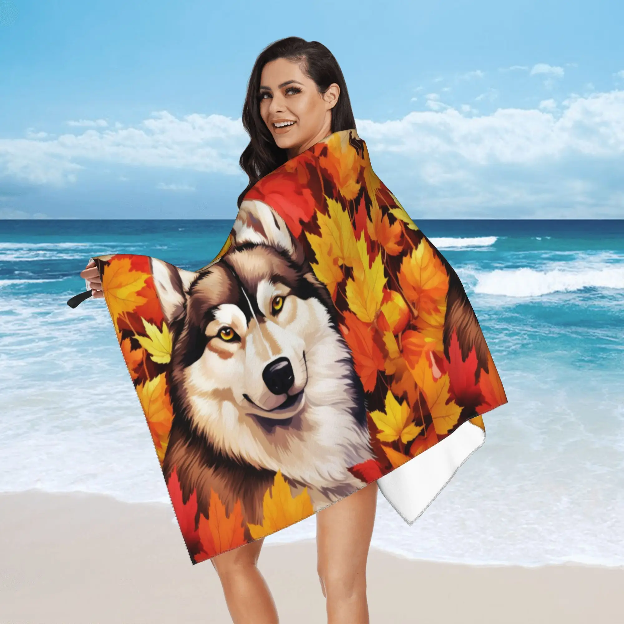 Autumn Fall Siberian Husky Dog Beach Towel Soft Microfiber Quick Dry Absorbent Quick Towels For Mountain Climbing