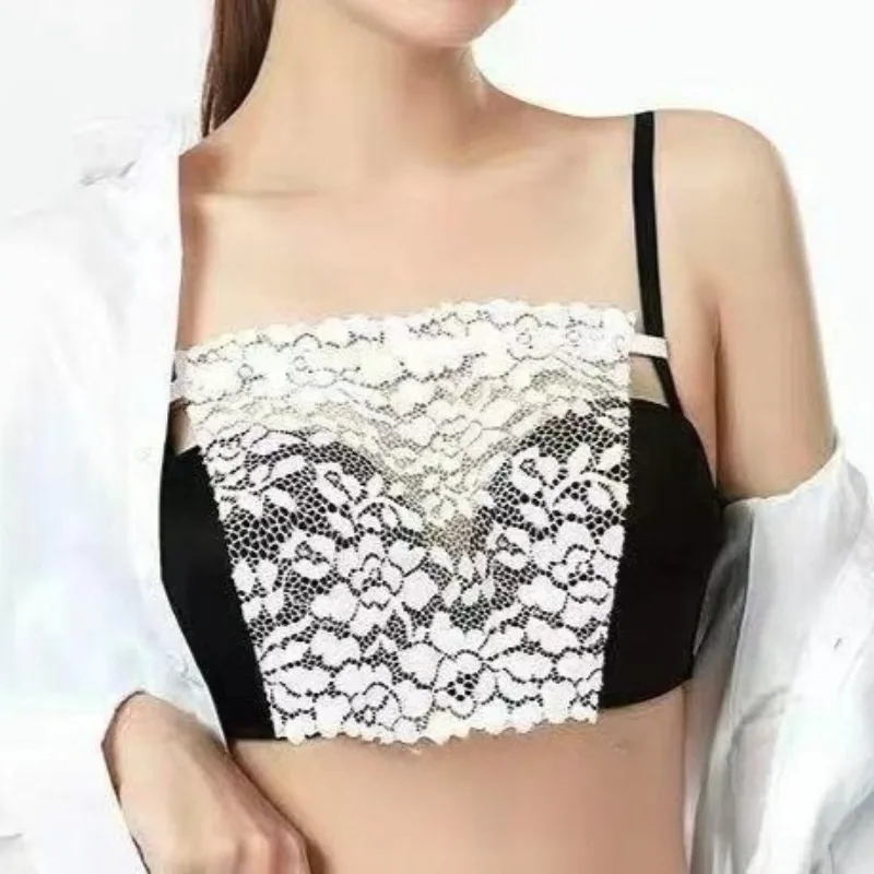3Pcs Women Low Cut Clothing Anti-Exposure One-Piece Bandeau Top Easy Clip-on Lace Bra Insert Wrapped Chest Tube Tops Fake Collar image 5